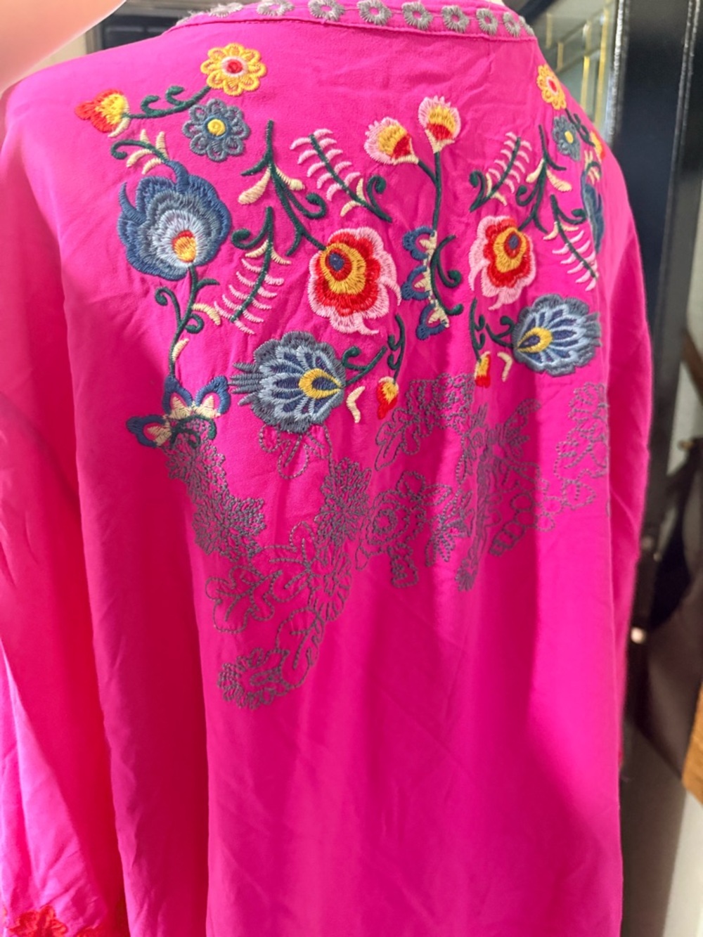 Embroidered V-Neck Tunic Top in Hot Pink - Picture 3 of 4